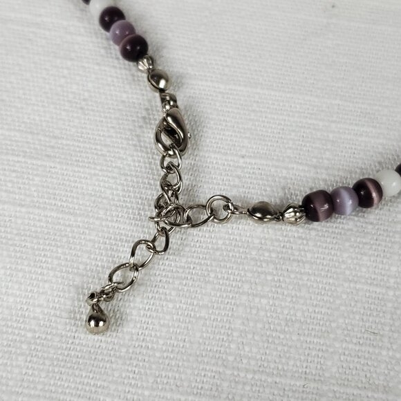 Shiny Purple & White Tiny Round Cats Eye Necklace Adjustable - Picture 5 of 6